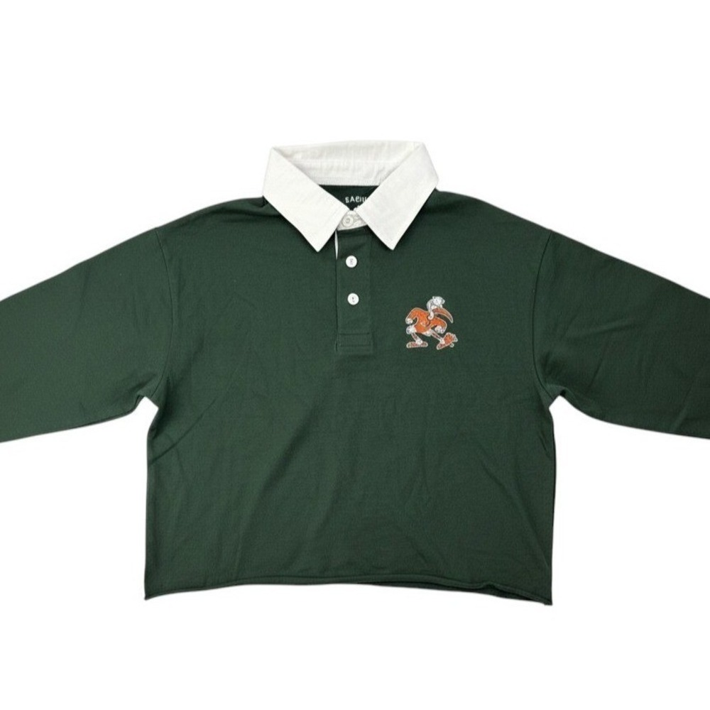 League University Miami Hurricanes Cropped Rugby Shirt Green Womens Small NEW